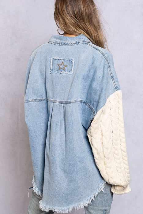 Sweater Sleeve Jacket- Denim/Ivory