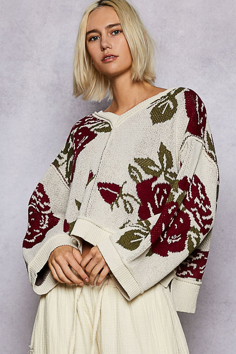 Contrast Floral Sweater