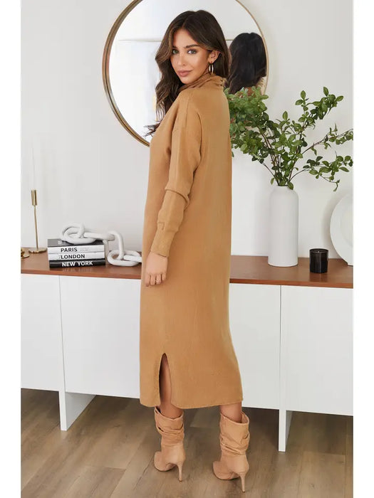 Turtleneck Sweater Dress with Cable Detail