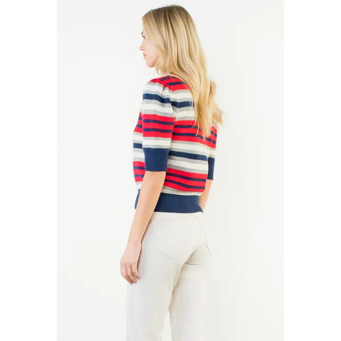 Short Sleeve Multi Color Knit Top