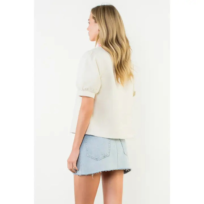 Puff Sleeve Textured V-Neck Top