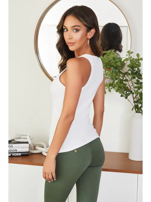 Ribbed Racerback Tank Top White