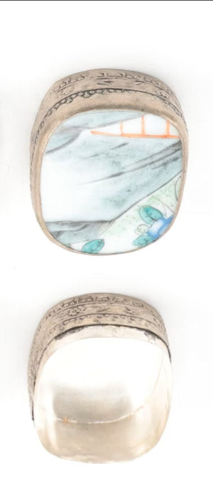 Chinese Shard Porcelain and Tibetan Silver Boxes