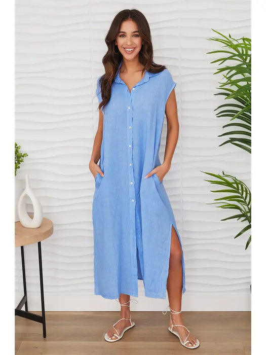 Long Crinkle Linen Sleeveless Dress