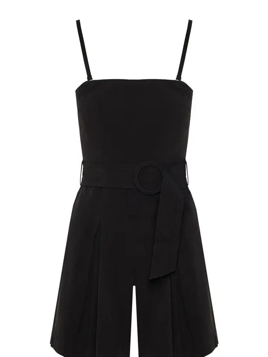 Lyocell Blend Jumpsuit Shorts with Belt