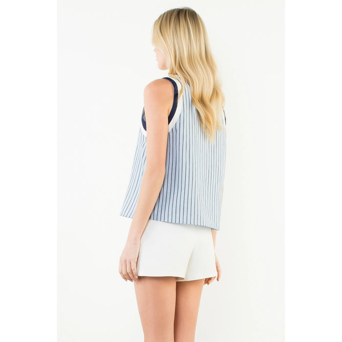Sleeveless V-Neck Stripe Trim Top