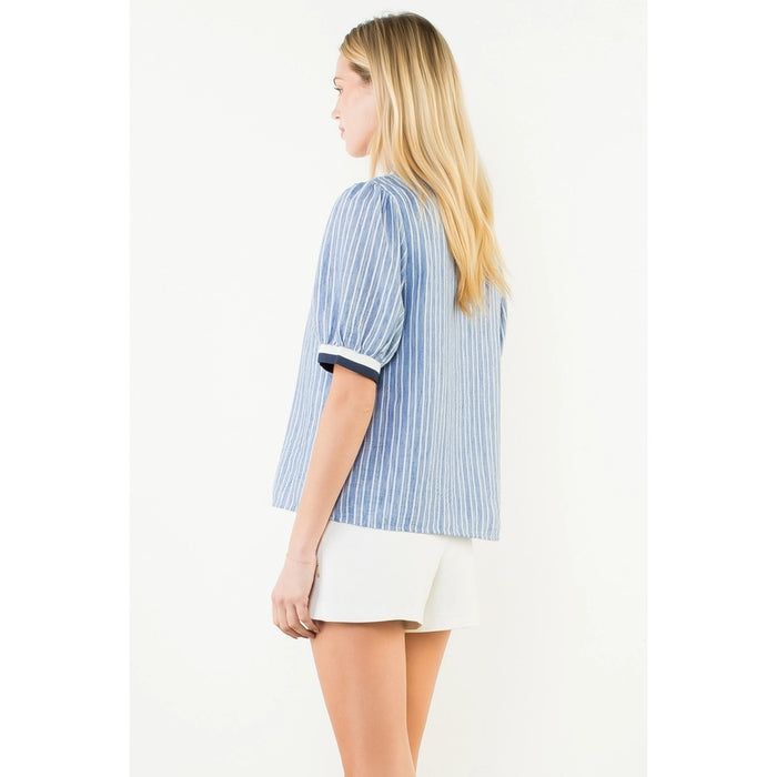 Short Sleeve Striped V-Neck Top
