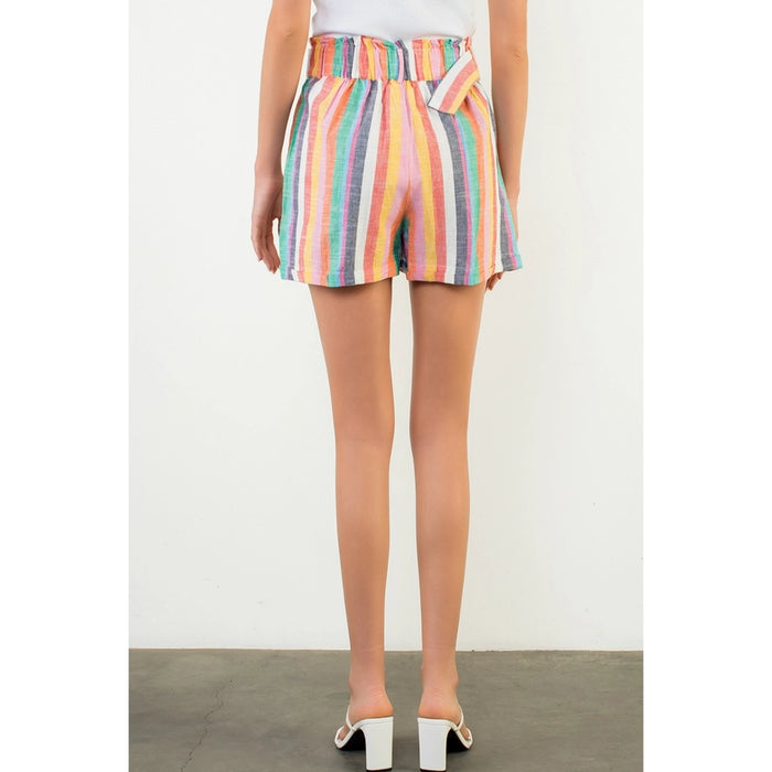 Pink Multicolor High Waist Stripe Shorts