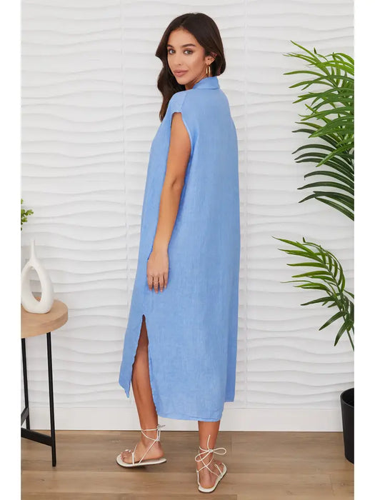 Long Crinkle Linen Sleeveless Dress