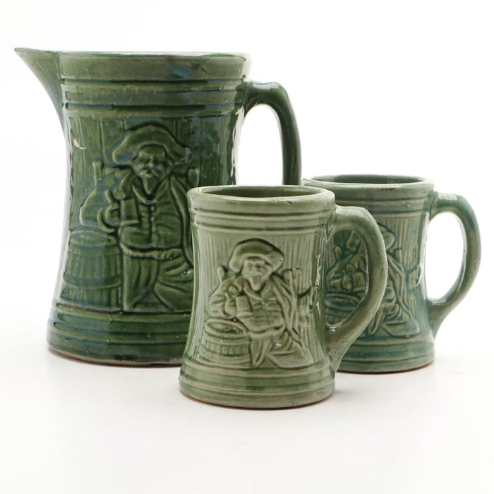 McCoy Pottery Green Buccaneer Pitcher and Tankards, 1920s