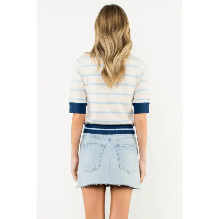Colorblock Rib Trim Striped Knit Top