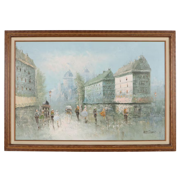 Impressionist Style Oil Painting of Parisian Street Scene, Late 20th Century
