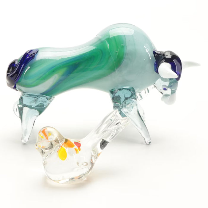 Art Glass Bull and Sparrow Figures