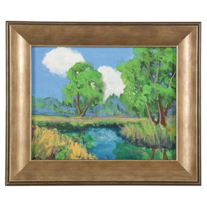 Kenneth R. Burnside Landscape Oil Painting of Rural Pond, 21st Century