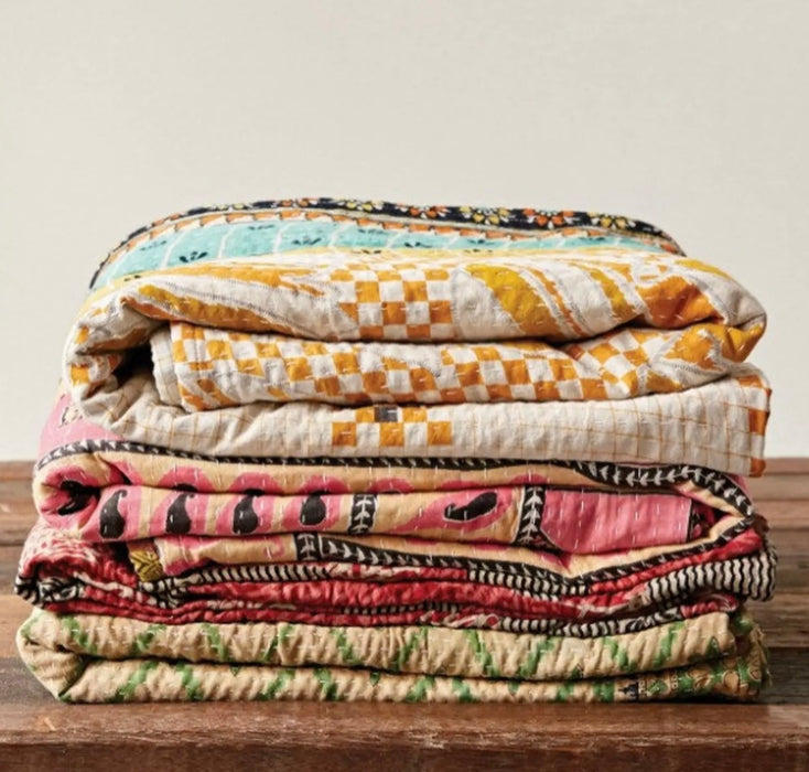Vintage Kantha Quilt Blanket