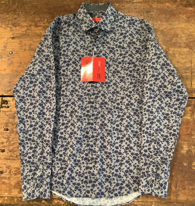 Grey Navy Floral Button Up
