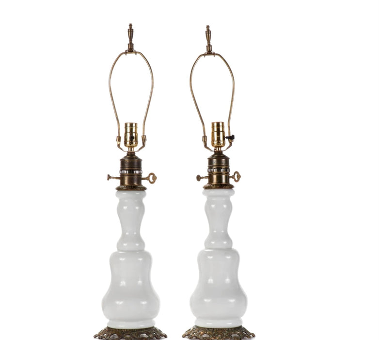 Mid 20th Century Milk Glass Lamps Pair