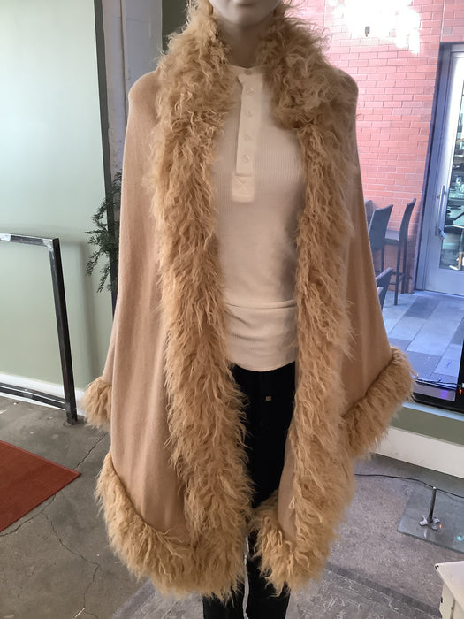 Cashmere swing coat w/ detachable Tibetan sheep fur