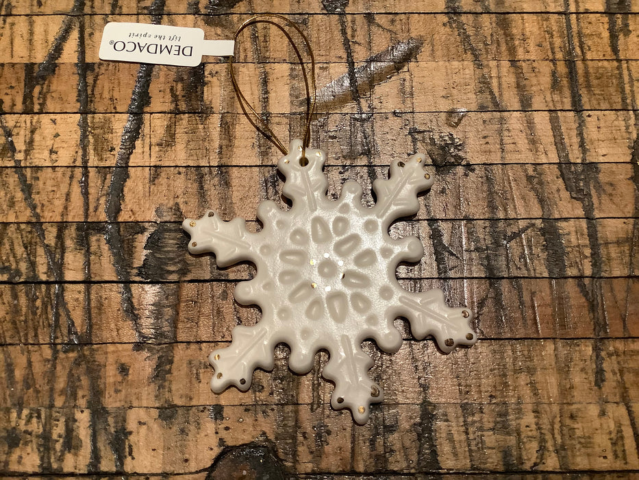 White Frosted Snowflake Ornaments (Set of 2)